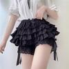Damen Elastische Taille Mehrlagige Rüschen Bloomers Shorts Mit Schleife Und Lochspitzen-Saum