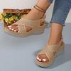 Large size spring 22 European and American sandals wedge heel breathable Velcro thick sole hollow sandals