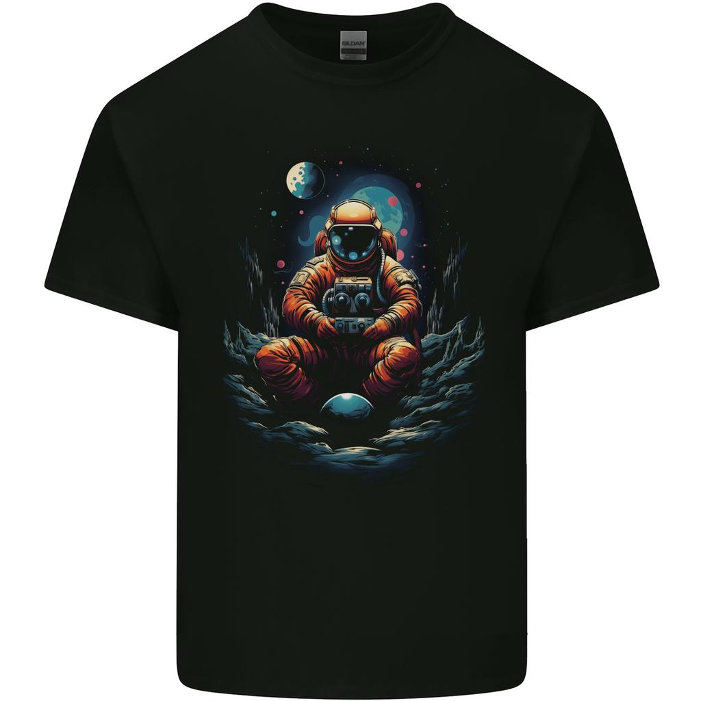 Astronaut Gamer Fantasy Gaming Planets Space Mens Cotton T-Shirt Tee Top