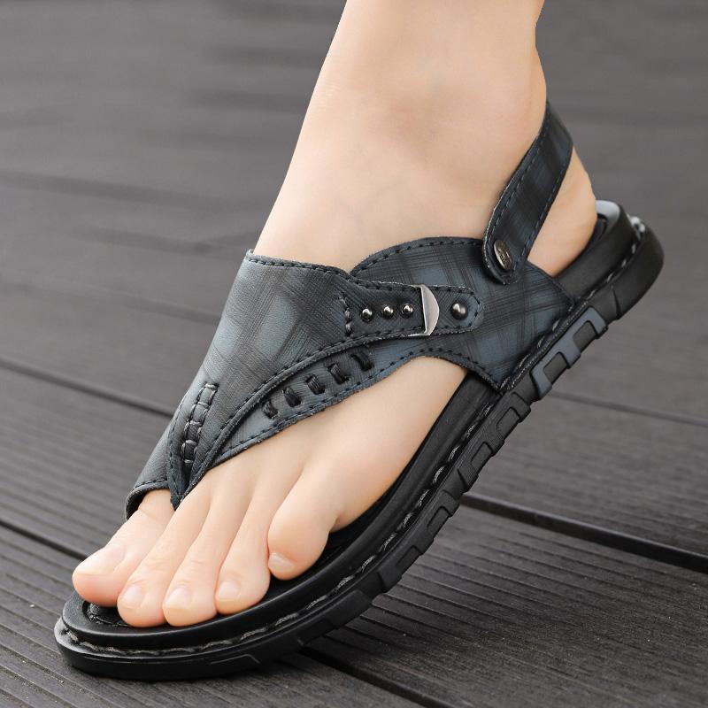 Fashion Hot Sale Men'S Sandals Genuine Leather Men Summer Shoes Leisure Slippers Flip-Flops Men Comfortable Footwear Soft Sandal Size 47