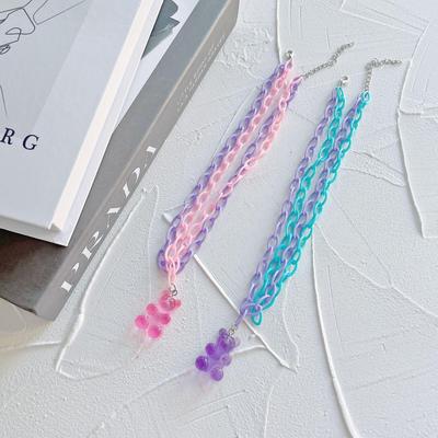 Harajuku Style Cute Cartoon Gummy Bear Double-Layer Necklace with Teddy Bear Pendant
