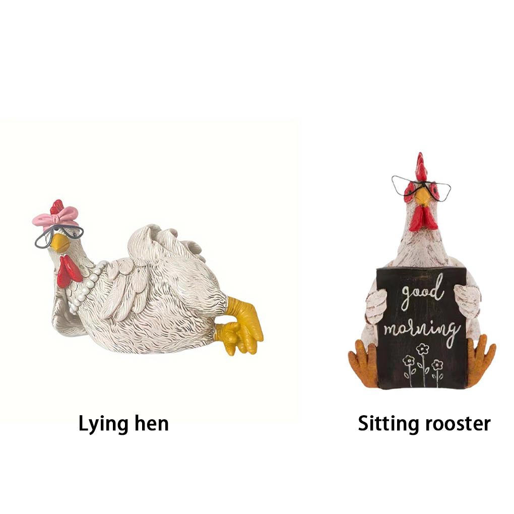 Rooster Statue Decor Statues Garden Farm Yard Lawn Chicken Hen Sculpture Stake Art Resin Craft Courtyard Housewarming Decoration
