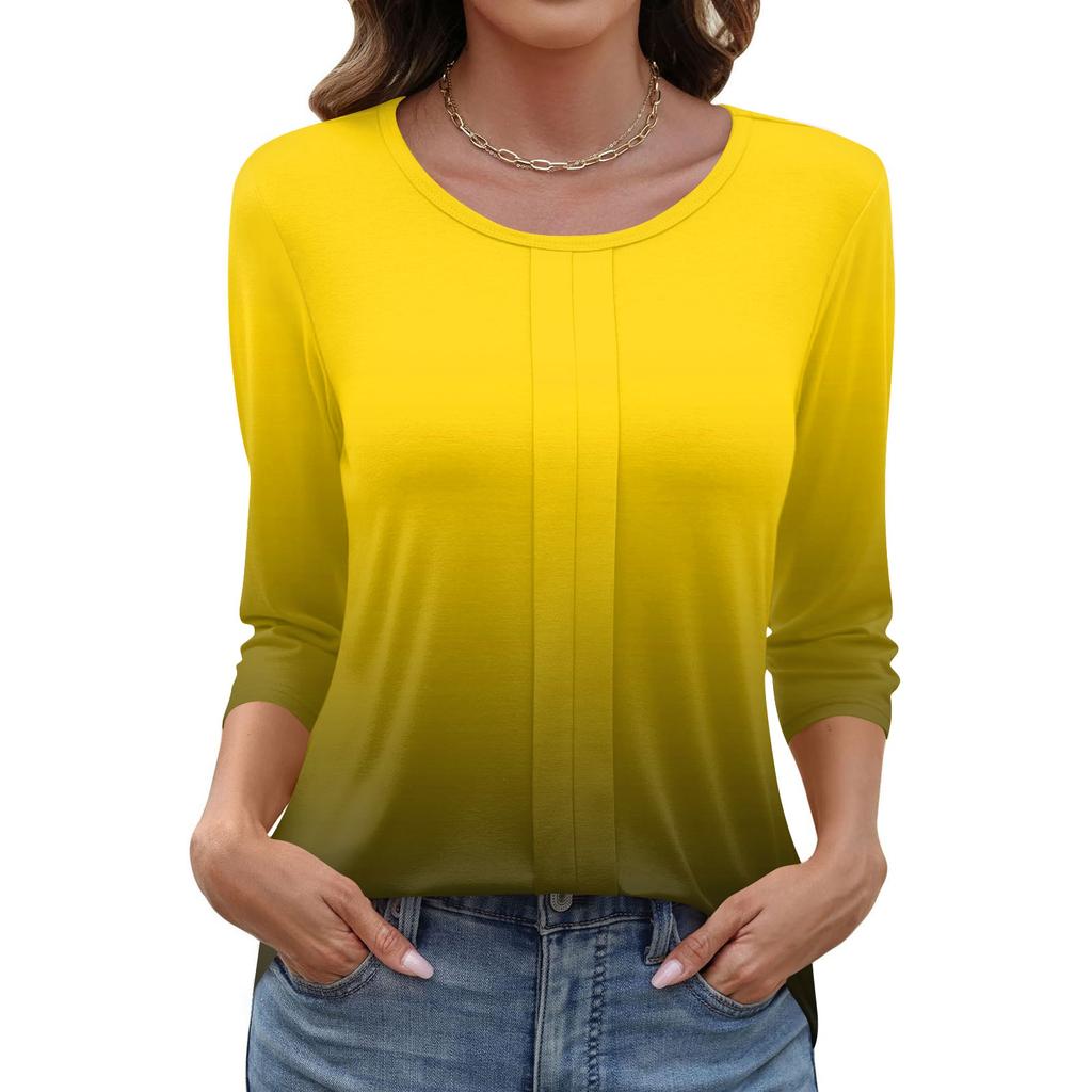 Modisches, lässiges Pullover-Oberteil mit Dreiviertelärmeln und bedrucktem Kragen für Damen