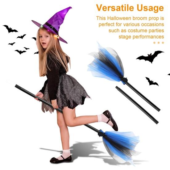 Halloween Witch Broom Wizard Cosplay Accessory Halloween Party Prop Realistic Plastic Broom Decoration for Stage Performance