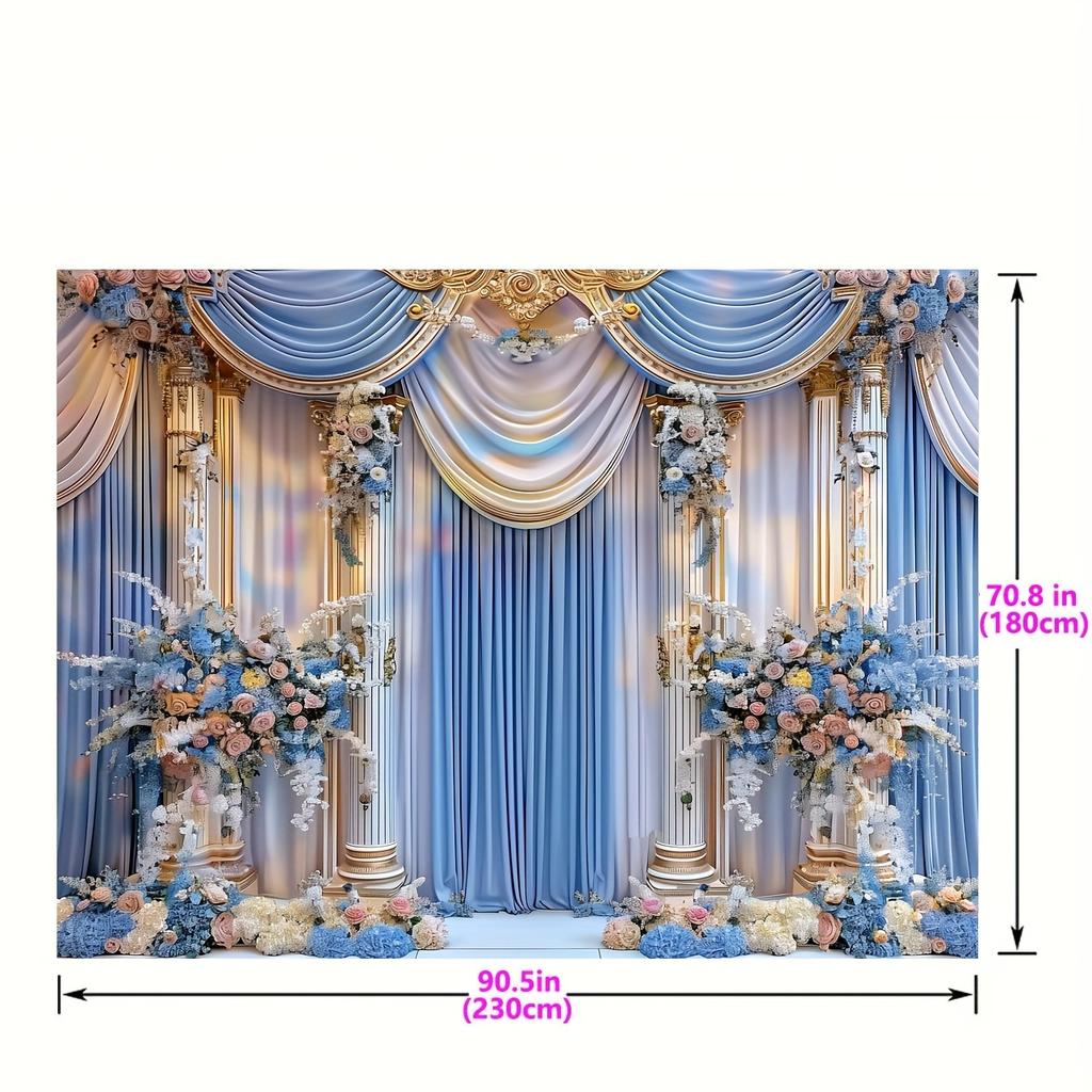 1PC, Elegant Wedding and Engagement Party Photography Background - Blue and White Castle Palace Design, Wedding Decorations