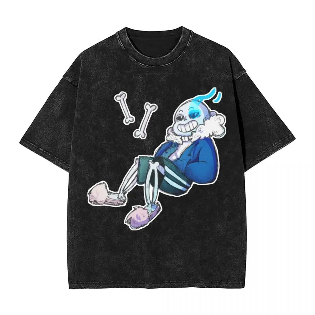 Hot Sale PS Game Undertale Sans Papyrus Graphic Print Vintage Washed TShirt Men Women Cotton Fashion Summer Tee Oversized Top