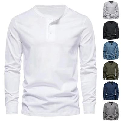 Men's Long Sleeve Henley Shirt Heavyweight Vintage Tough Men's Slim Round Neck Long Sleeve T-Shirt Mens