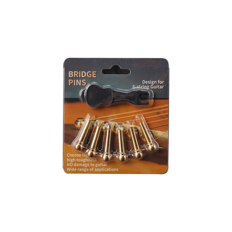 6 Pcs Acoustic Guitar Bridge Pin Guitar Strings Nail Solid Copper Brass with Guitar Bridge Pin Puller