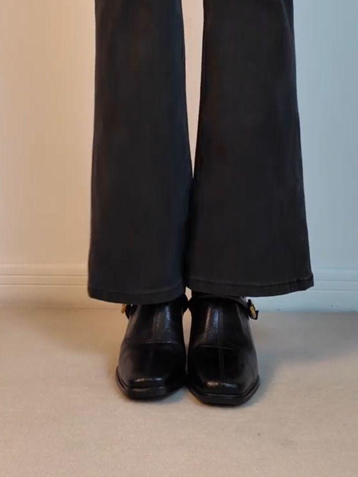 2025 new sweet and cool temperament thin square head high heel short boots women's design sense rear zipper elastic thin boots