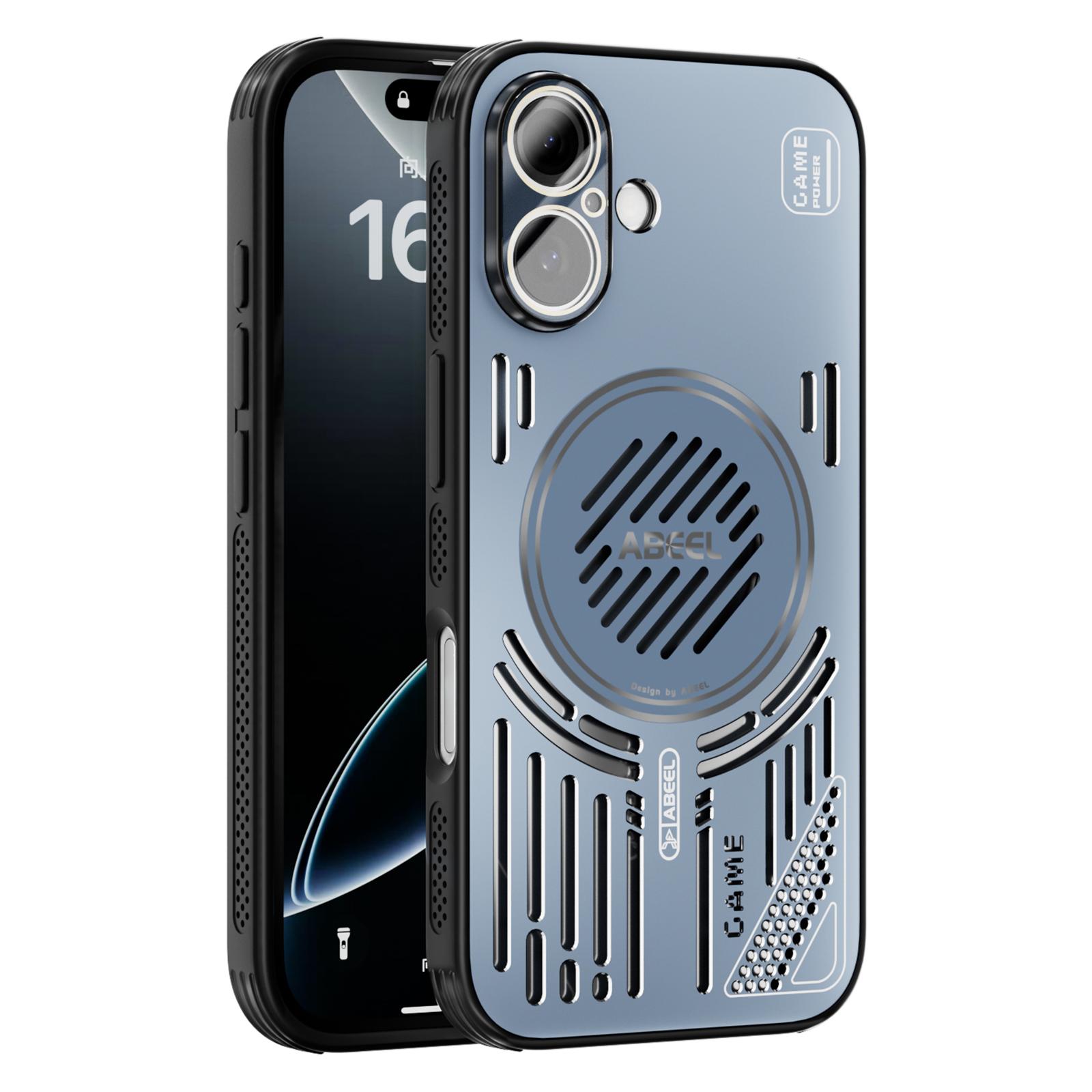 

For iPhone 16 Magnetic Case Aluminium Alloy+PC+TPU Hollow Heat Dissipation Phone Cover Blue