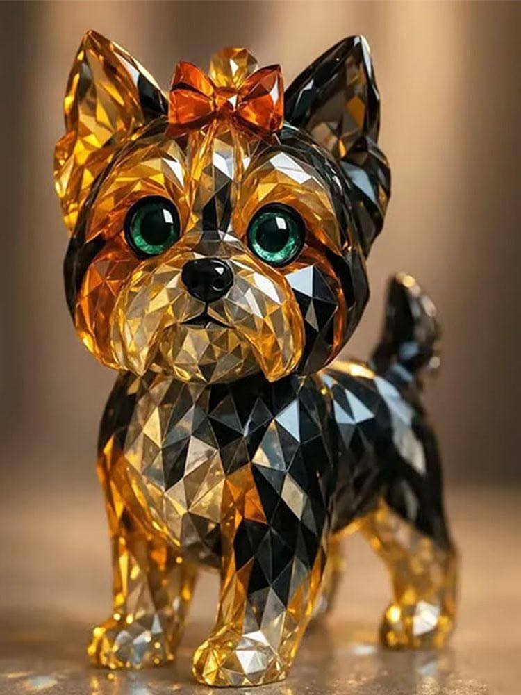 Creative Fake Crystal Animal Sculptures Cat/Dog Figurines Resin Animal Artwork Sculpture Home Office Desktop Decoration Ornament