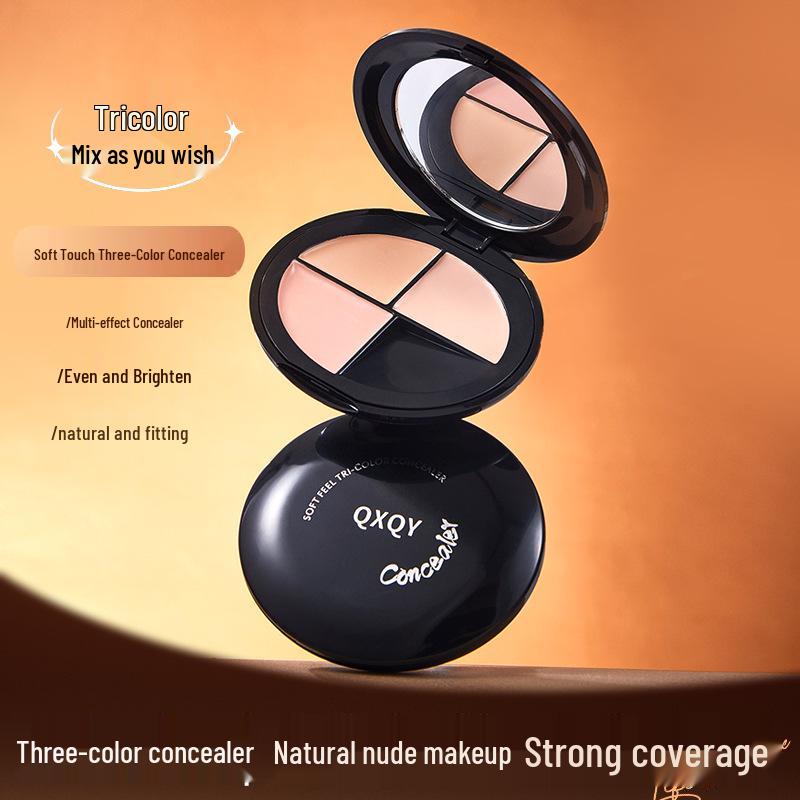 QXQY Soft Touch Three-Color Concealer for a Flawless Base - Corrects Uneven Skin Tone, Dark Circles, and Acne Marks.