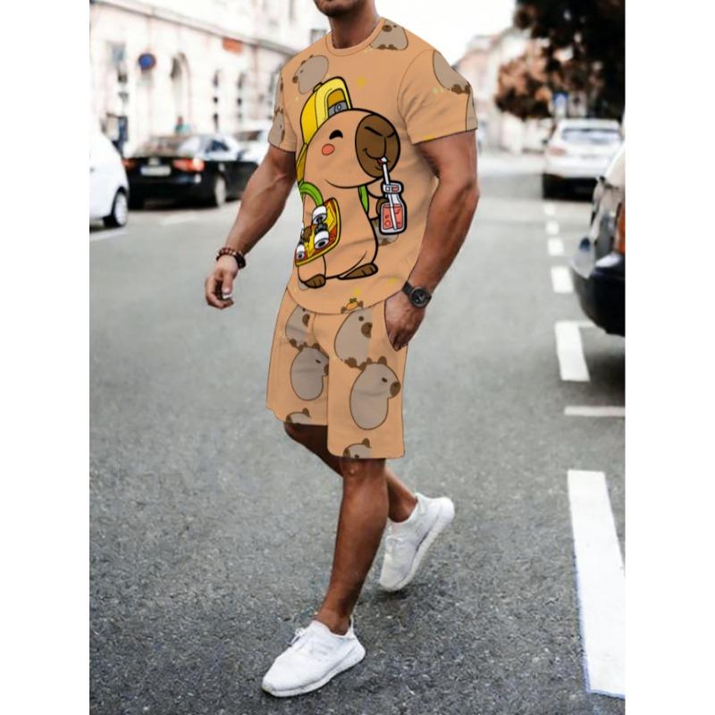 Men s Digital Printed Large Size Suit Large Size Men s Casual Suit [Print Design No Texture] Men s Lightweight T-Shirt Shorts Suit S