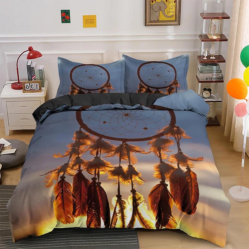 Dreamcatcher King Queen Duvet Cover Bohemian Style Bedding Set For Teen Girl Women Orange Sunset Scenery 2/3Pcs Soft Quilt Cover