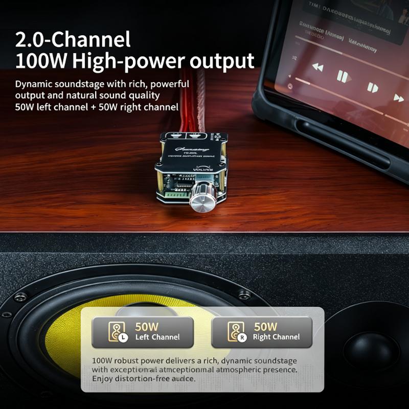 YS-502L 2.0 Channel Bluetooth 5.0 Audio Amplifier Board, 100W Stereo Power Amp Module With AUX And Volume Control For Speakers