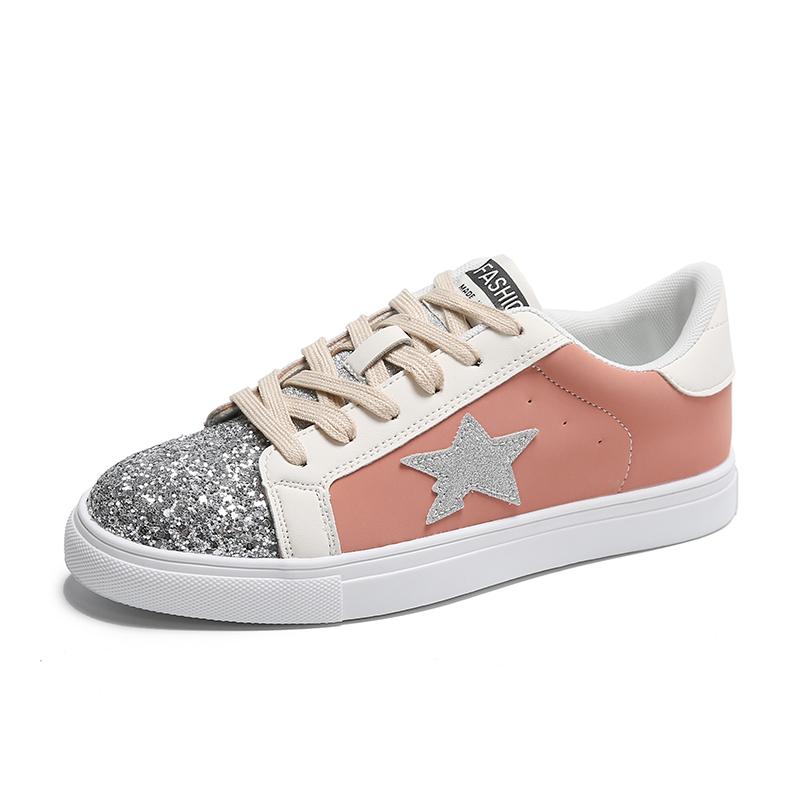 

Женские кроссовки 2024 года, осень, новые блестки, звездные пэчворк, легкие кроссовки, женские, нескользящие, мягкие, толстые, подошва, повседневная обувь для женщин 35 розовый
