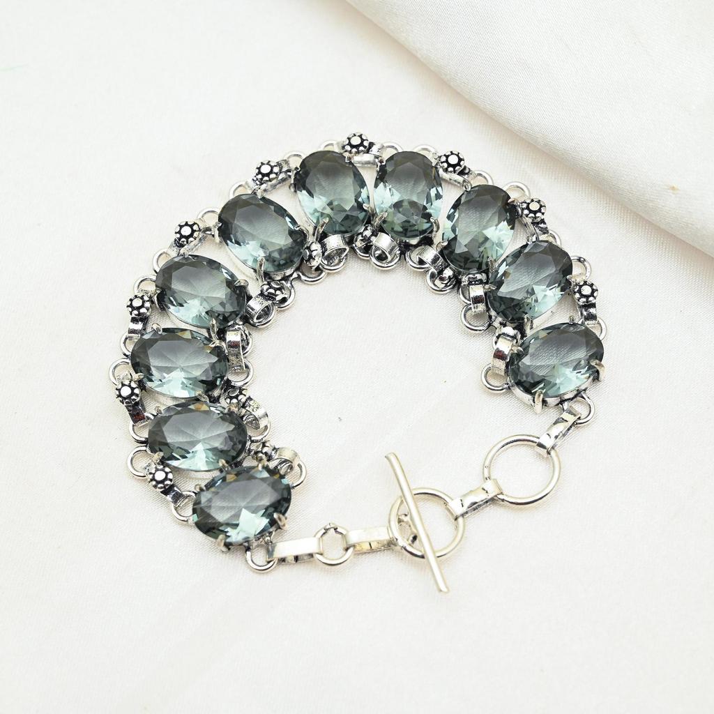 Alexandrit Armband Handgjorda Ädelstenssmycken, 925 Sterlingsilver Armband, Justerbart Kedjearmband, Gåva Till Mamma Fint Armband