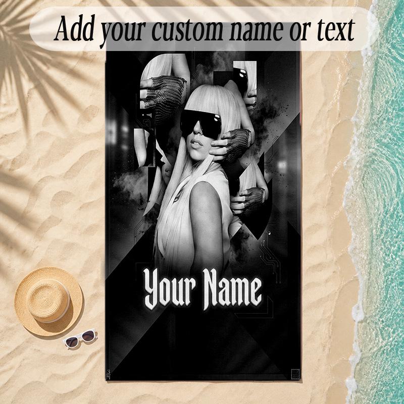 Beach TowelLady Gaga Custom Name Text Personalized Soft Towel for Beach Pool Indoor Home Decor Gift
