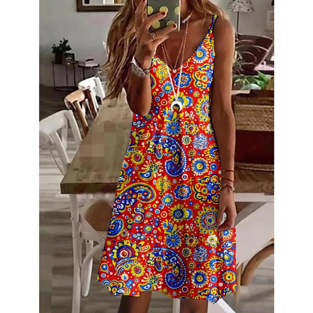 Elegant Spring and Summer New Printed Women's Camisole Dress