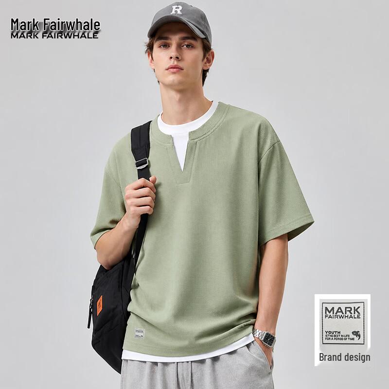 

Mark Fairwhale Men s Waffle Faux Two-Piece V-Neck T-Shirt 3XL