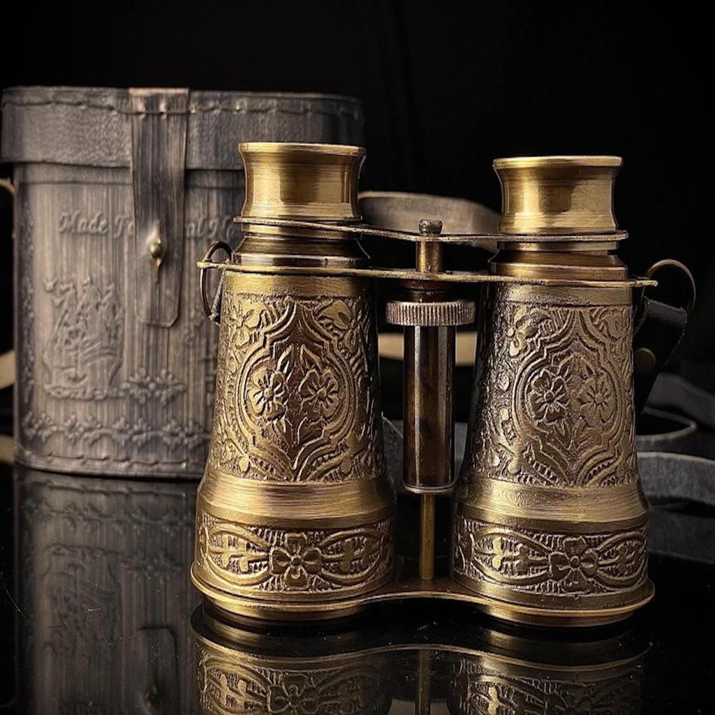 Antyczne mosiężne lornetki ze skórzanym etui - zabytkowy wystrój marynistyczny - w pełni funkcjonalne - idealny prezent dla podróżników, ręcznie robiony prezent dla mamy