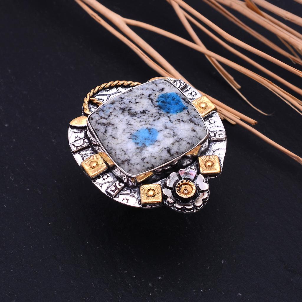 K2 Jasper Handmade 925 Sterling Silver Two Tone Gift Ring Size 9 V9p01
