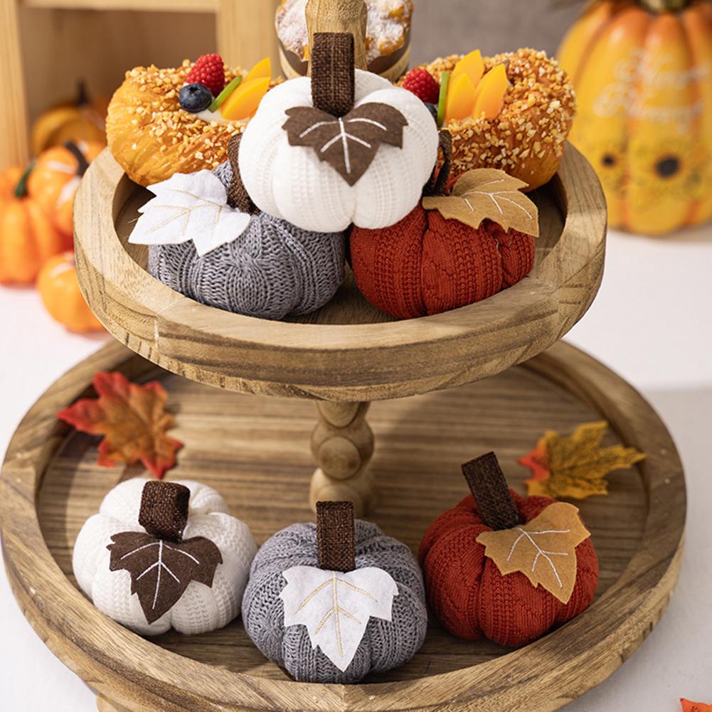 Autumn Pumpkin Decoration Set Of 3, Fabric Pumpkins In Orange Gray White For Indoor Table Centerpieces, Mantel Displays
