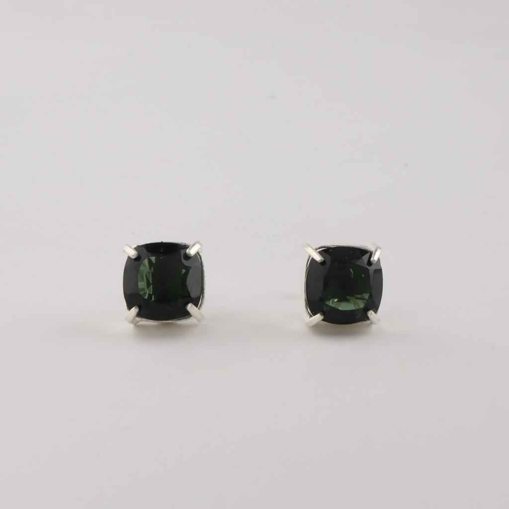 Green Tourmaline Gemstone 925 Sterling Silver Jewelry Handmade Stud Earring 1" For Your Love EE-181-17