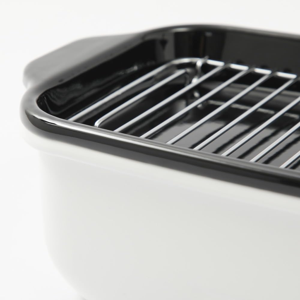 Fuji Enamel Square Deep Fryer Set with Thermometer, Baking Rack, and Stainless Steel Chopsticks. White.