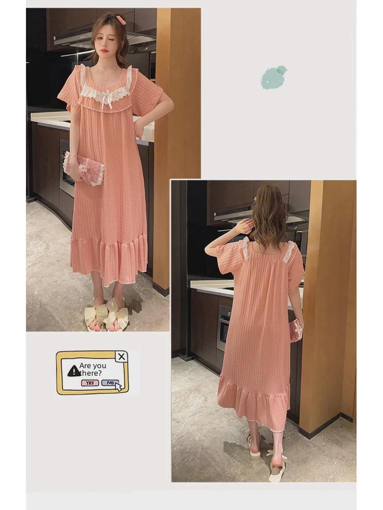 Women's Plus Size Cotton Short-Sleeve Nightdress - Sweet, Loose Fit, Summer Pajamas for Comfort Up To 200 Pounds