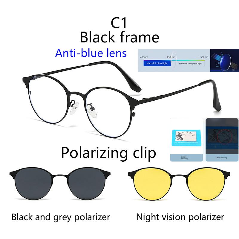 Round Metal Framed Magnetic Clips Sunglasses On Eyeglasses Optical Lens Prescription Lens Magnet Eyeglasses Blue Ray Blocking