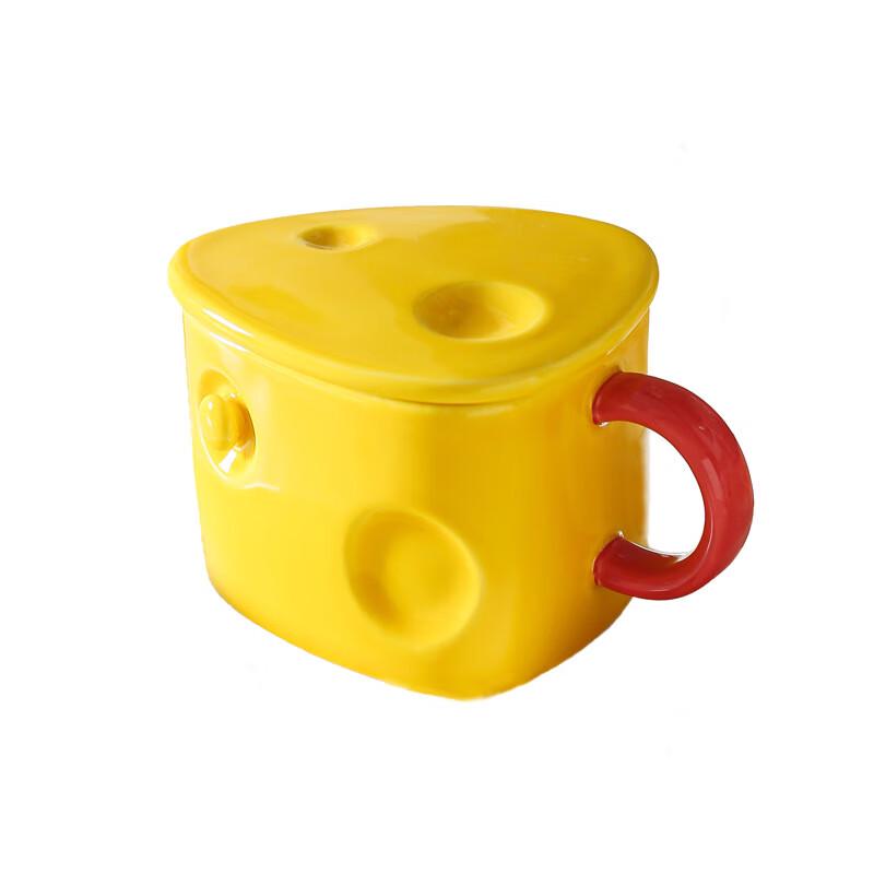 Creative Cute Cheese Ceramic Mug Set with Lid