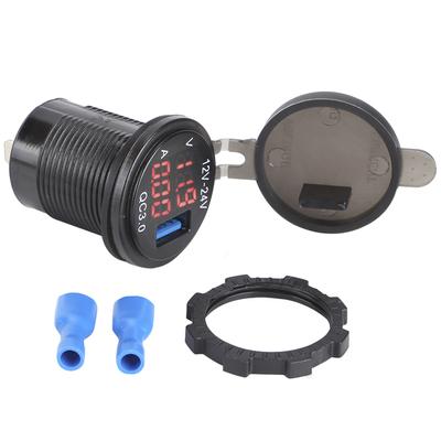 3?In?1 Car 3.0 USB Charger with Digital Voltmeter Ammeter Monitoring Fast Charging for PhoneRed
