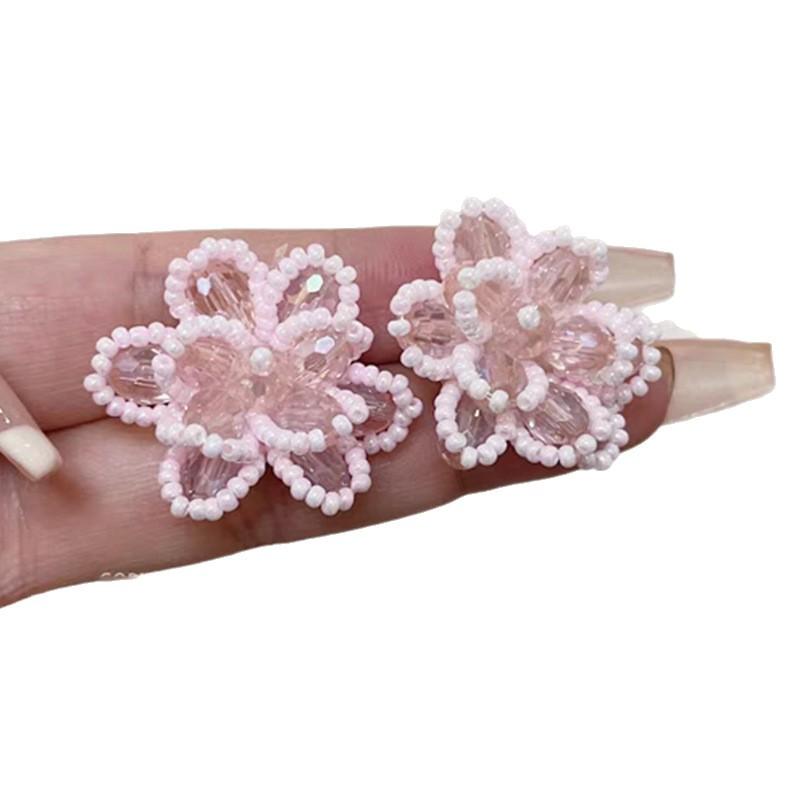 Silver Needle Sweet Crystal Pearl Flower Stud Earrings Women's, New Design Earrings Temperament Earrings