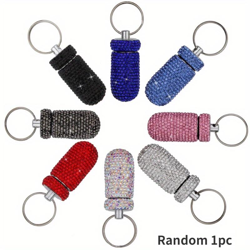 

Контейнер для таблеток Rhineston, портативный чехол для бутылочки с таблетками, водонепроницаемая дорожная аптечка, красивый держатель для хранения с брелком 1pc