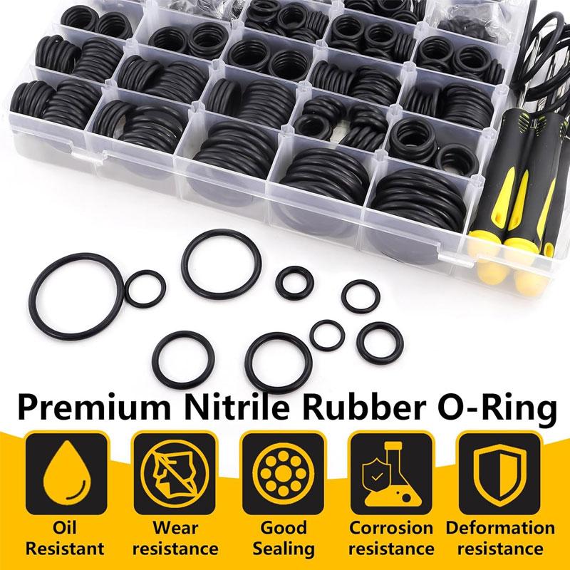 Rubber O Ring NBR 1/1.5/2.0/2.4/3.1/3.5mm Assortment Black O Ring Seal Set Automotive Repair Plumbing and Faucet Air Oring Kit