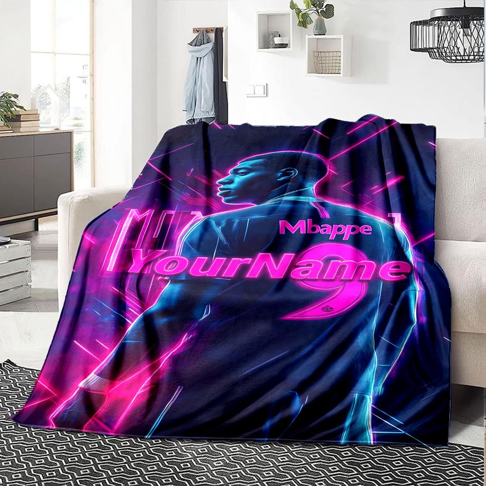 Mbappe Personalisierte Namensdecke Überwurf Personalisierte Decke Ultra-Weich Perfekt für Strandkorb Picknicks Nickerchen Ideal für Alle Jahreszeiten