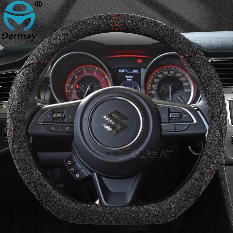 For Suzuki Swift 2017 2018    DERMAY Suede Leather Car Steering Wheel Cover Non-slip Auto Accessories Interior