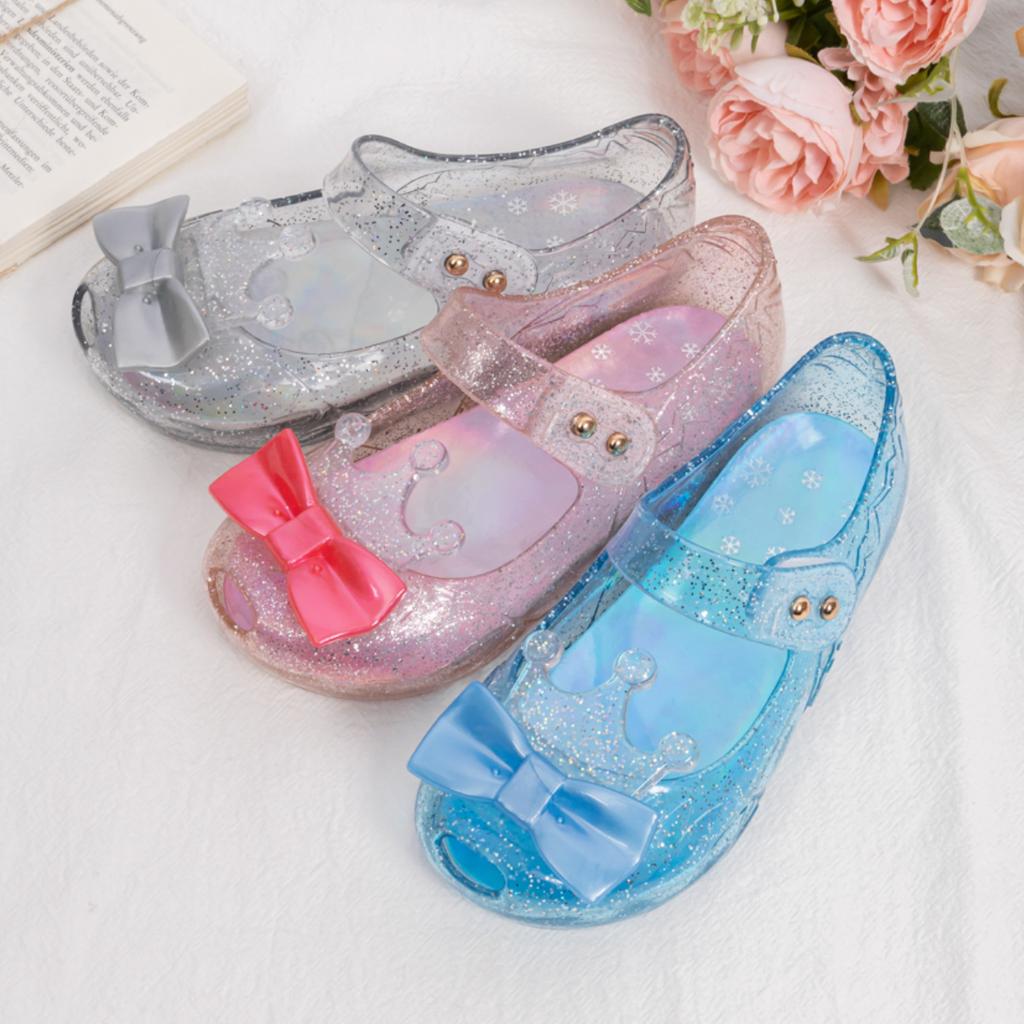 Elegant Fashion Laser Fine Glitter Fish Mouth Children's Casual Shoes Bow Crown Decoration Buckle Girls Sandals