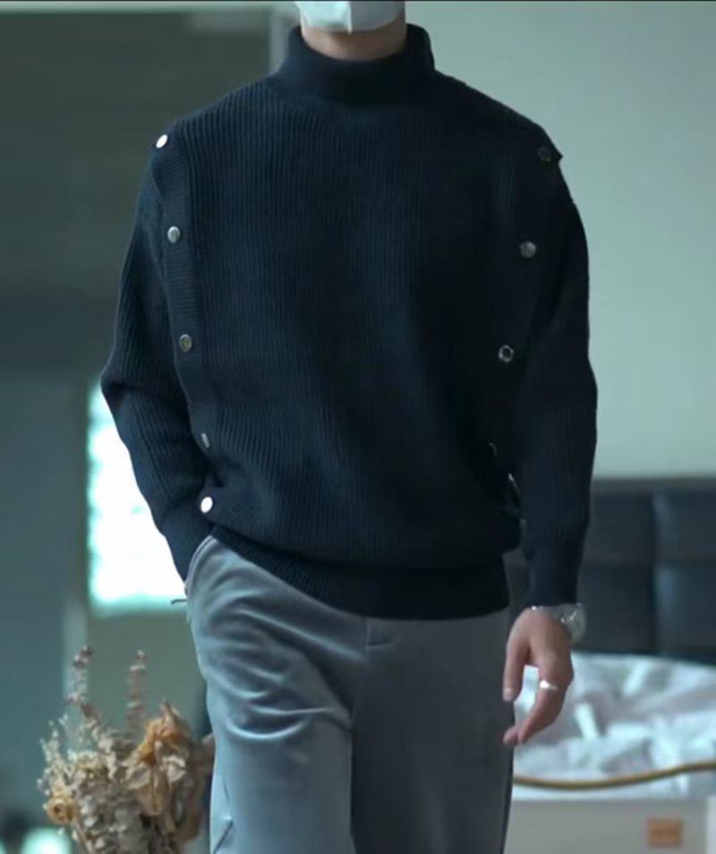 

Мужской вязаный пуловер с высоким воротником - Корейский стиль 2024 Повседневный осенне-зимний тренд. M чёрный