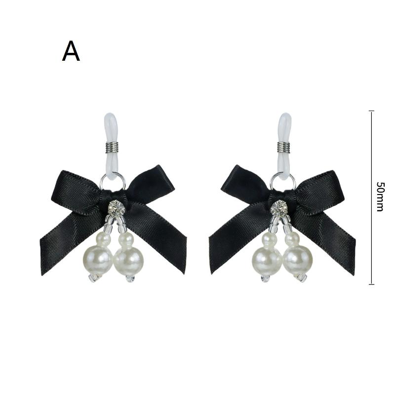 Pink Adjustable Metal Nipple Clamps with Soft Non-Slip Pads Bow Pearl Rhinestone Decor for Couples Intimate Bedroom Play