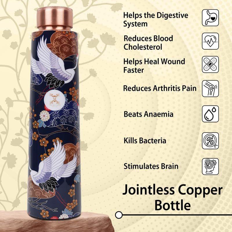 Láhev na vodu z čisté mědi s potiskem Ample Design Experience Ájurvédská harmonie Láhev na vodu z čisté mědi (900 ml)