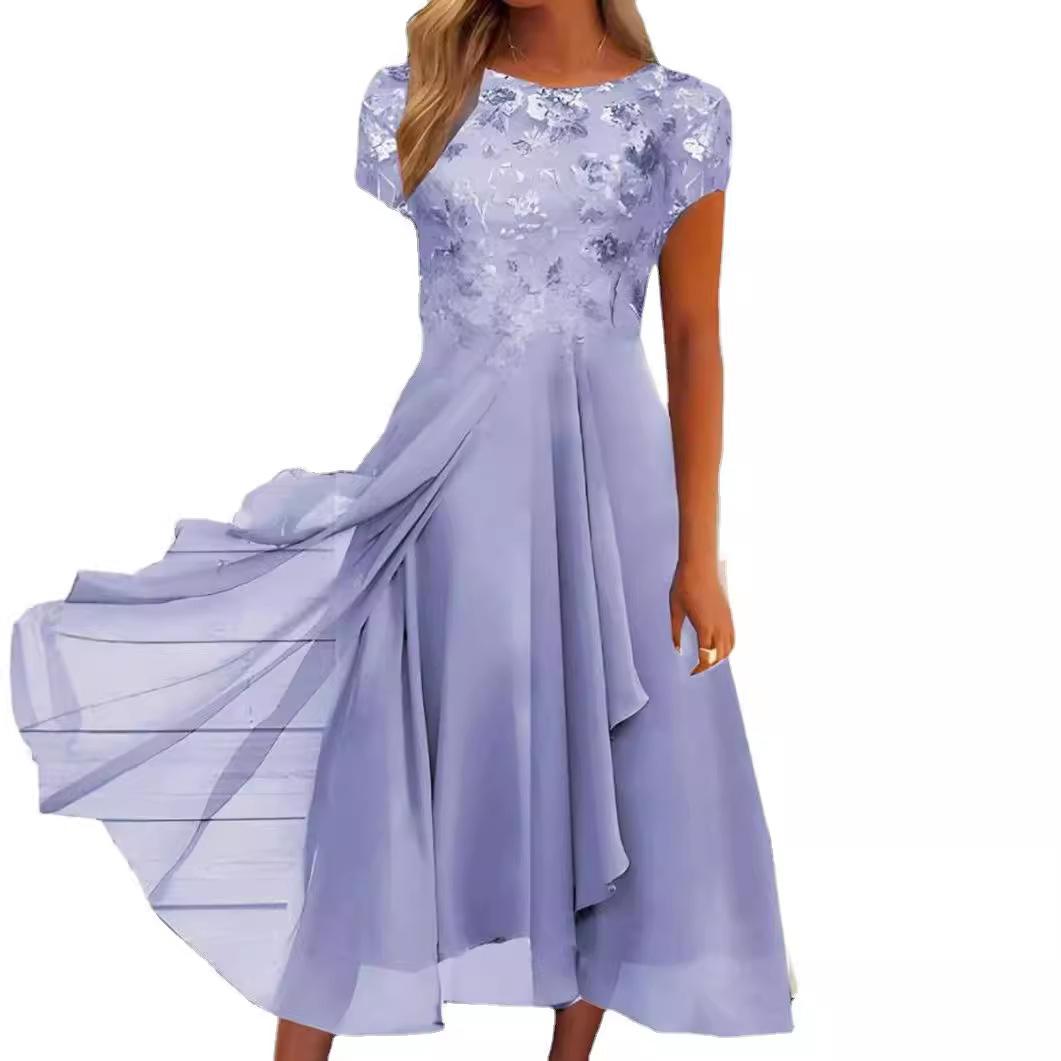 

М ятно-зелена шифонова сукня з коротким рукавом, вишита квітами, з круглим вирізом 5XL синій