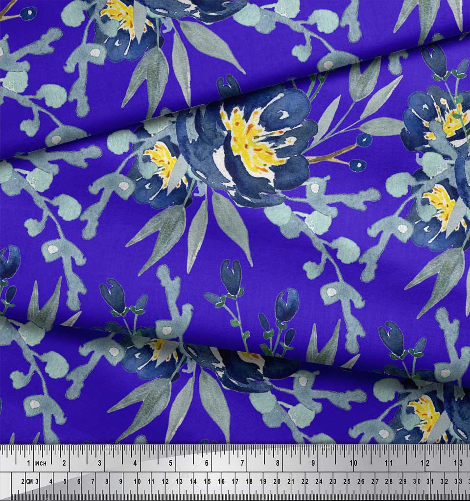 Soimoi Béžová polykrepová tkanina s listy a květinovým potiskem Pivoňka od Meter 42 Inch