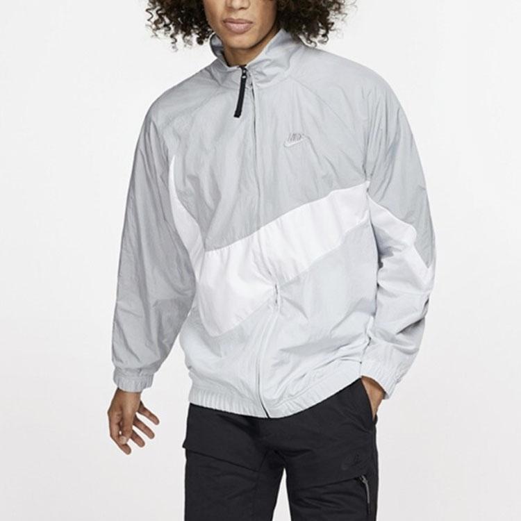 Nike Sportswear Large Swoosh Logo Stand Collar Woven Jacket Men Jacket Grey White AR3133-012