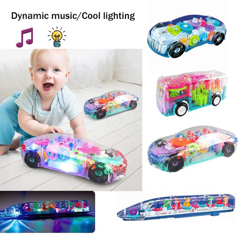 Electric Transparent Gear Led Light Music Car Model For Kids' Educational Toy Gift