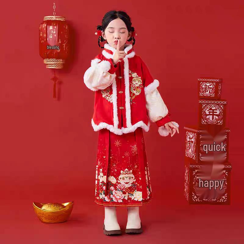 Girls' Ming Dynasty New Year Princess Tang Suit Dress for Autumn/Winter