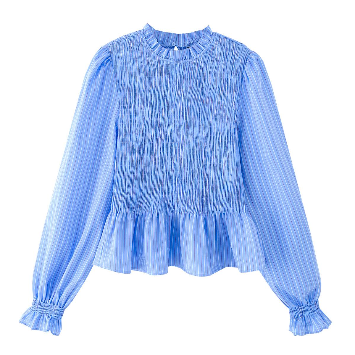 Women s clothing popular fashion casual long-sleeved stand-up collar honeycomb plaid shirt XS