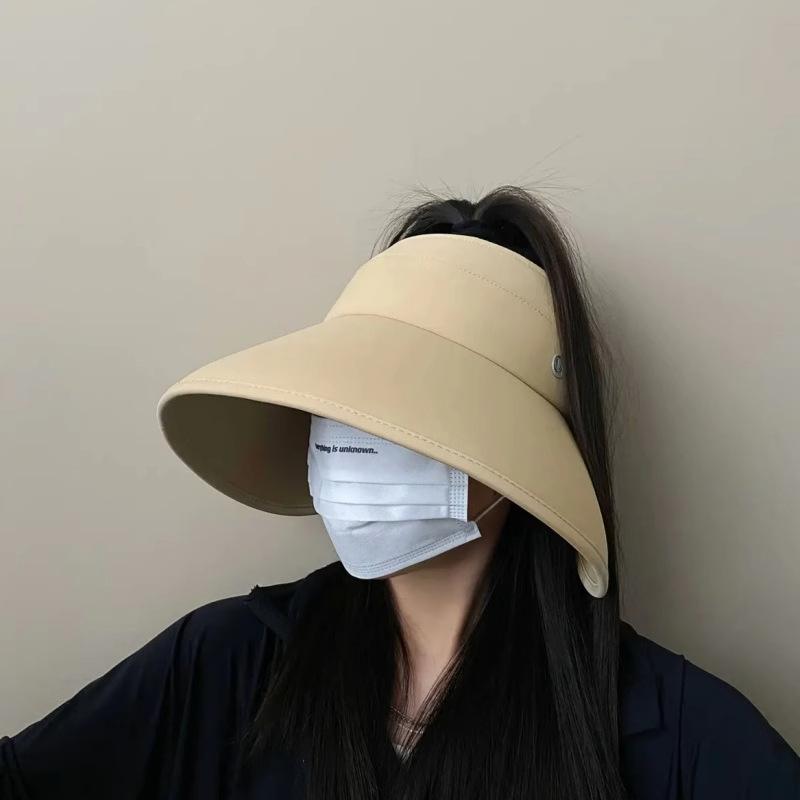 Summer eaves sun protection hat women's ice silk surround empty top hat versatile face small can hang mask outdoor sun hat