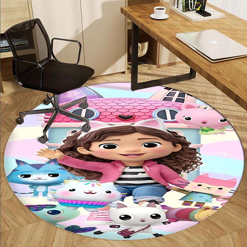 Gabby's Dollhouse Pattern Round Rug, Indoor/Outdoor Mat, for Picnic, Gameroom, Bedroom, Office, Living Room, Home Decor Carpet, Birthday Gift